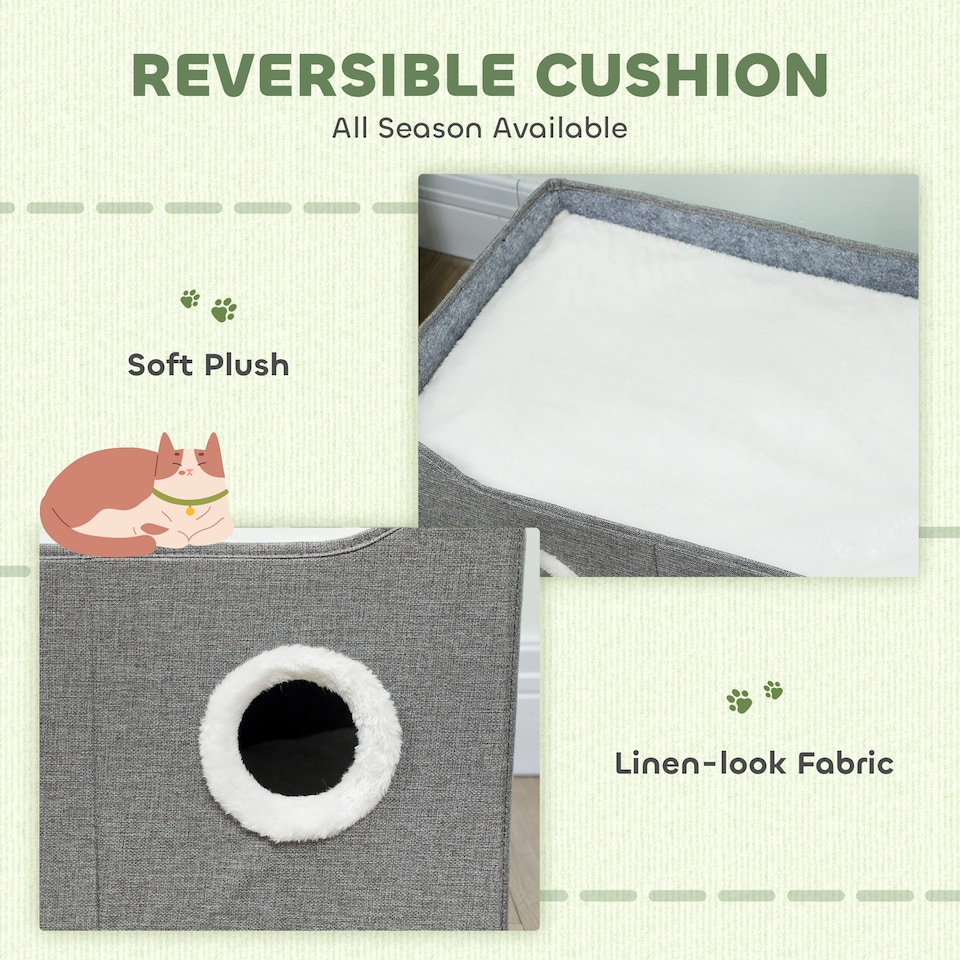 image 1 of PawHut Cat Cave with Fluffy Ball and Scratch Pad for Indoor Pets