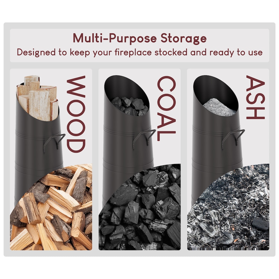 image 1 of Fire Vida Coal Hod Log Fire Storage Fireside Fireplace Accessory, Black