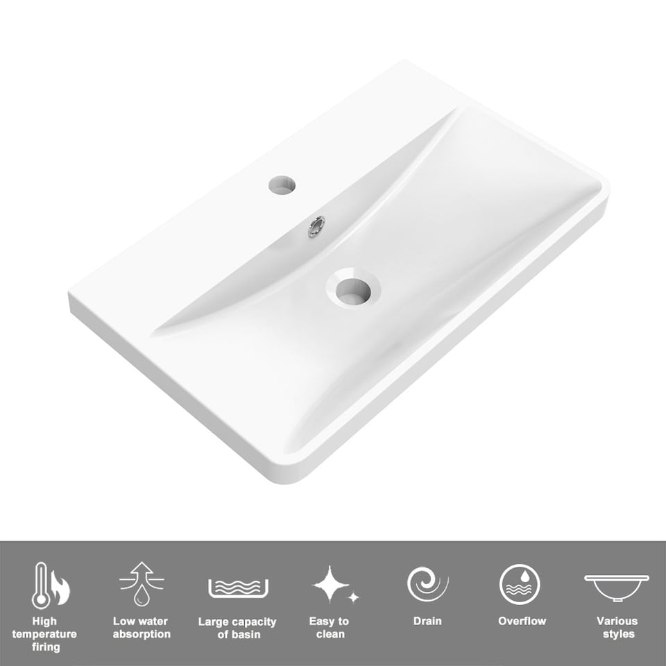 image 1 of AICA 600mm Wall-Hung White Bathroom Vanity Unit With Integrated Sink,2 Soft-Close Drawers for Storage