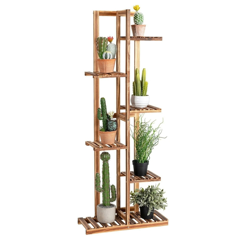 image 1 of COSTWAY 6 Tier Flower Stand 7 Pots Wood Plant Flower Rack | Brown