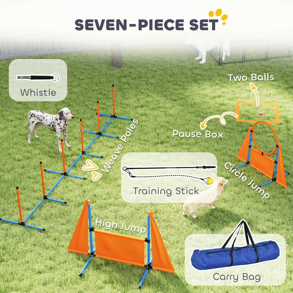 image 1 of PawHut Seven-Piece Dog Agility Equipment, Obstacle Training Course Kit