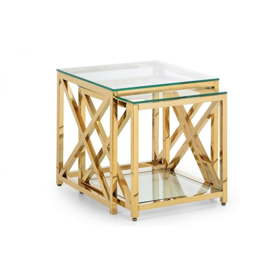 image 1 of Gold Chrome Frame Nest of Tables Silver
