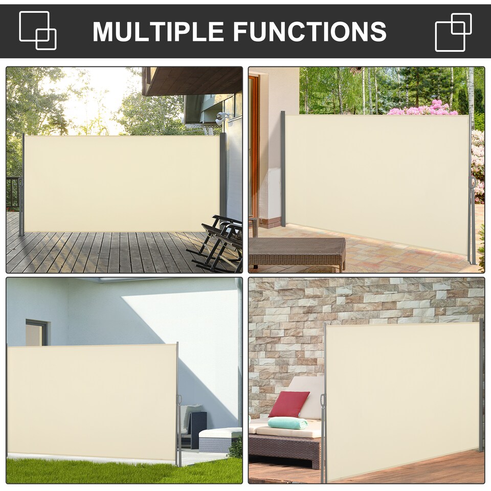 image 1 of Outsunny Retractable Sun Side Awning Screen Fence Patio Garden Wall Balcony Screening Panel Outdoor Blind Privacy Divider (3x1.6M, Cream White) | Cream
