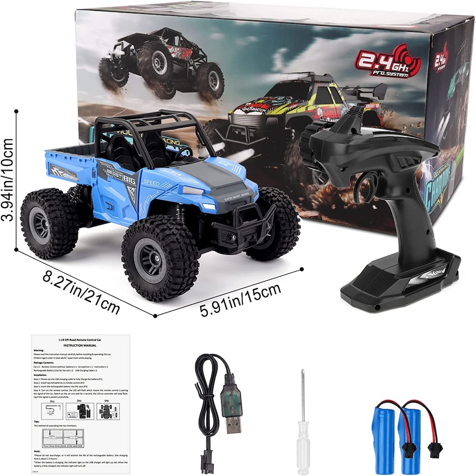 image 1 of Blue 2.4GHz 4WD Remote Control Off-Road RC Car with LED Lights – High-Speed Drift Car, Rechargeable All-Terrain Monster Truck Toy
