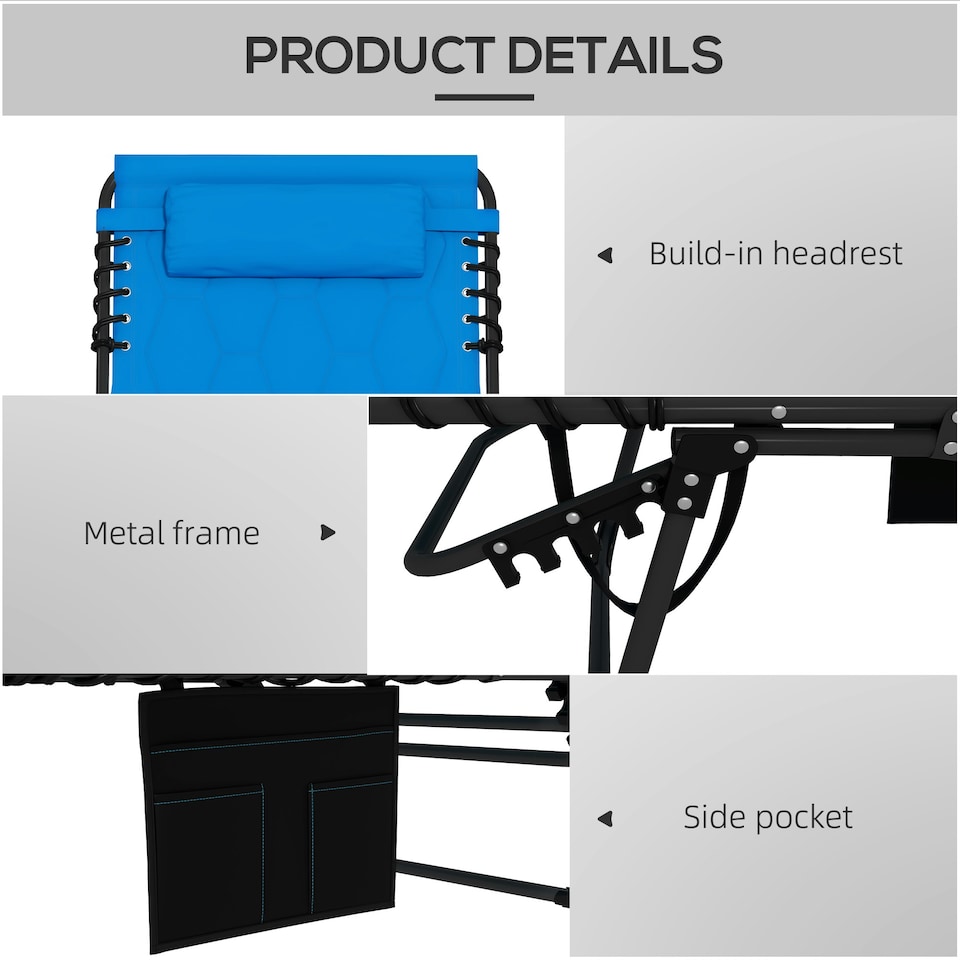 image 1 of Outsunny Foldable Sun Lounger Set, 2 Pieces Sun Lounger Blue