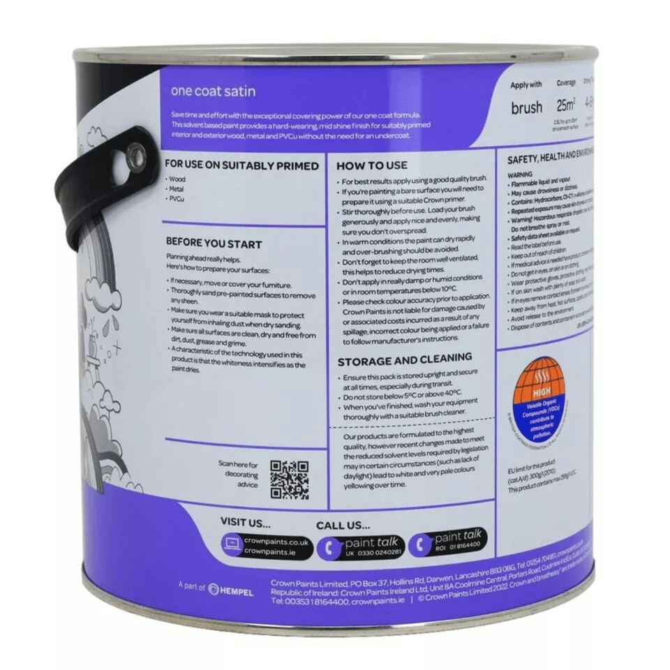 image 1 of Crown Satin Paint - Pure Brilliant White 2.5L N/A