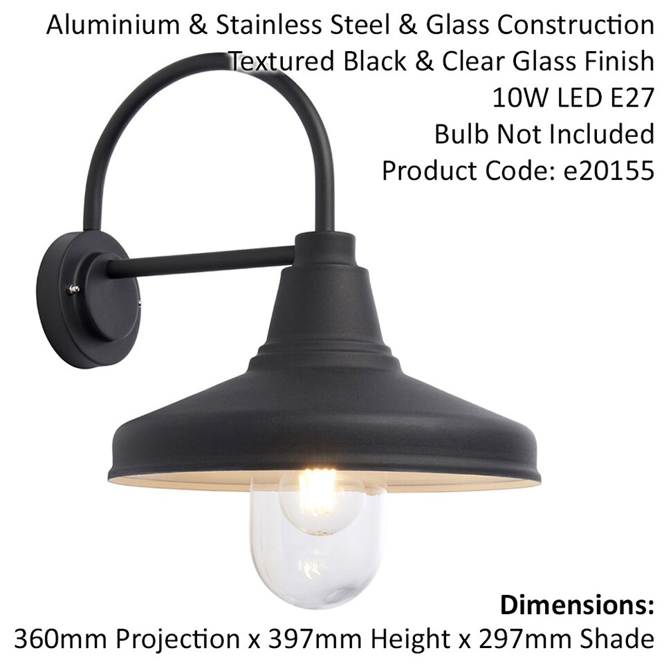 image 1 of Non Automatic Outdoor Wall Light - Textured Black & Glass Shade - IP44 Rated