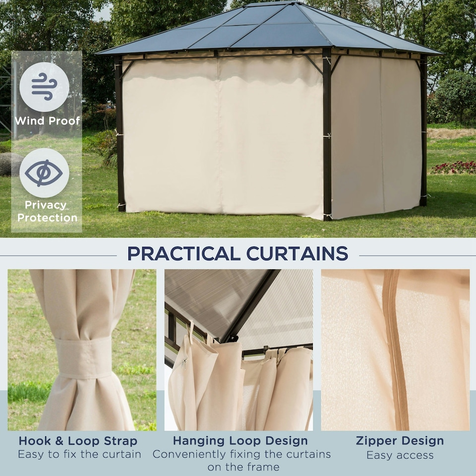 image 1 of Outsunny 3.6x3(m) Hardtop Gazebo Garden Pavilion w/ Polycarbonate Roof, Brown