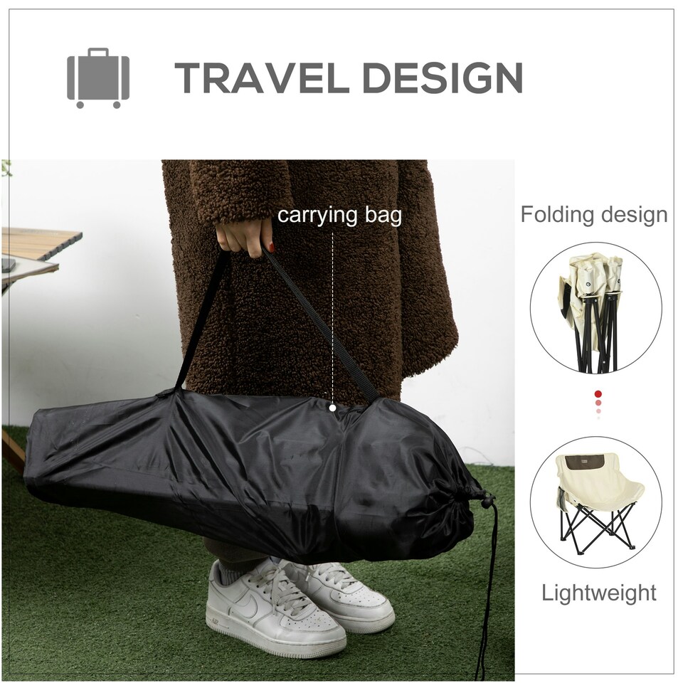 image 1 of Outsunny Folding Camping Chair with Carrying Bag and Storage Pocket, Black