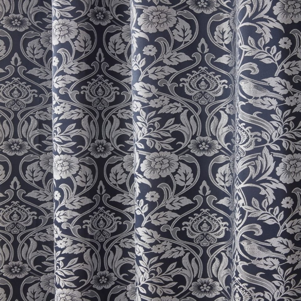 image 1 of Harrow Lined Eyelet Jacquard Curtains 228cm x 228cm Navy Blue | Blue