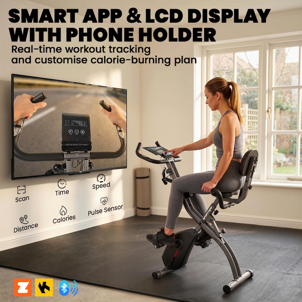 image 1 of SPORTNOW Folding Exercise Bike with Resistance Bands