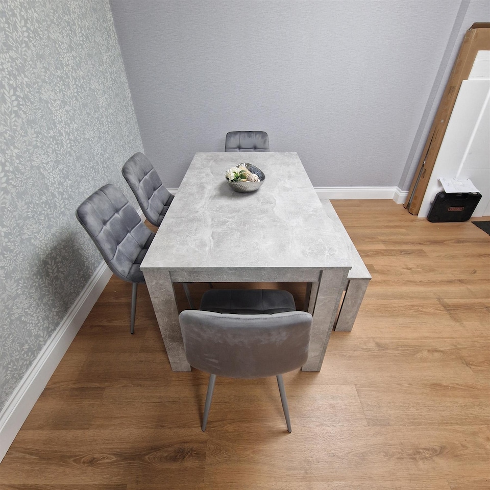 image 1 of Modern Grey Dining Table Set with 4 Grey Velvet Chairs and 1 Bench - Dining Room Furniture Set | Grey | One Size | 6