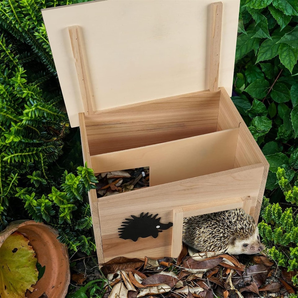 image 1 of GEEZY Hedgehog House Shelter Hibernation Den Wooden Outdoor Garden Box