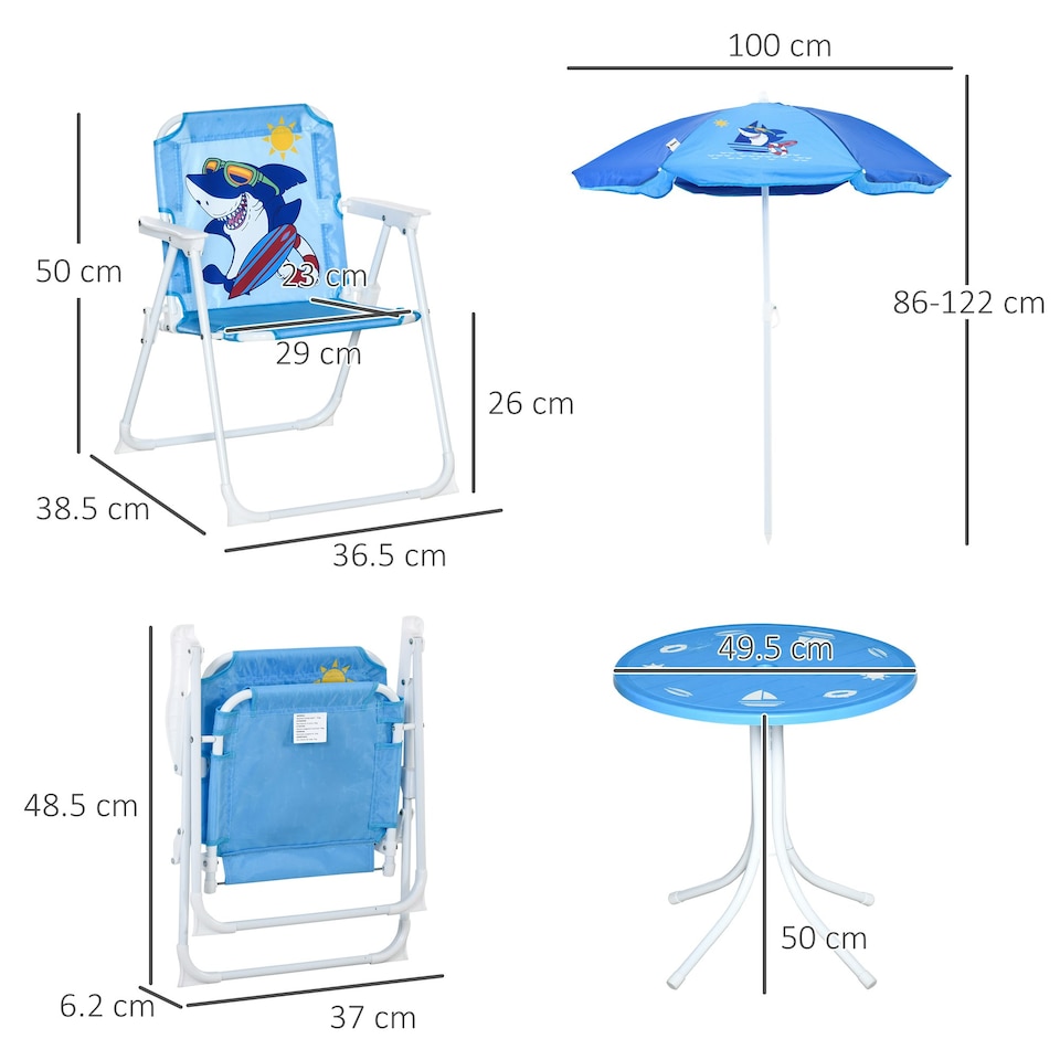 image 1 of Outsunny Kids Foldable Four-Piece Garden Set w/ Table, Chairs, Umbrella - Blue