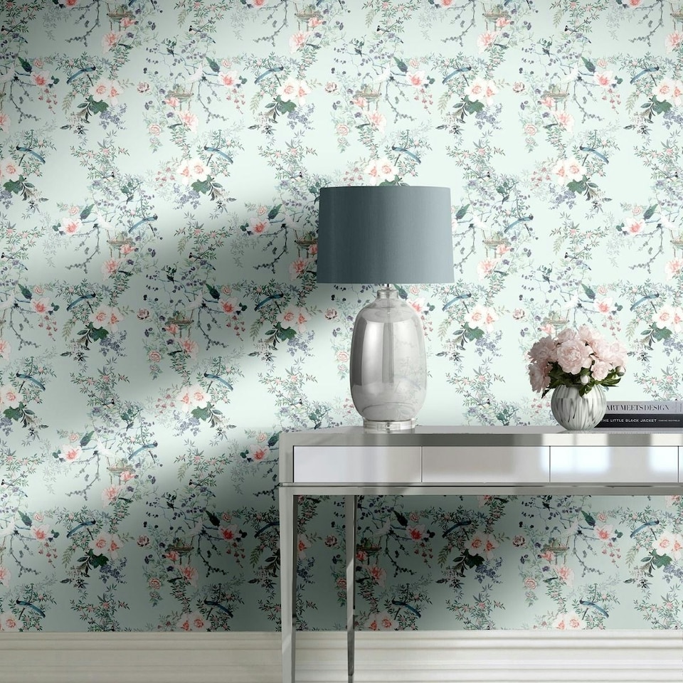image 1 of Muriva Lipsy Ophelia Wallpaper - Duck Egg - 10m x 53cm | Blue