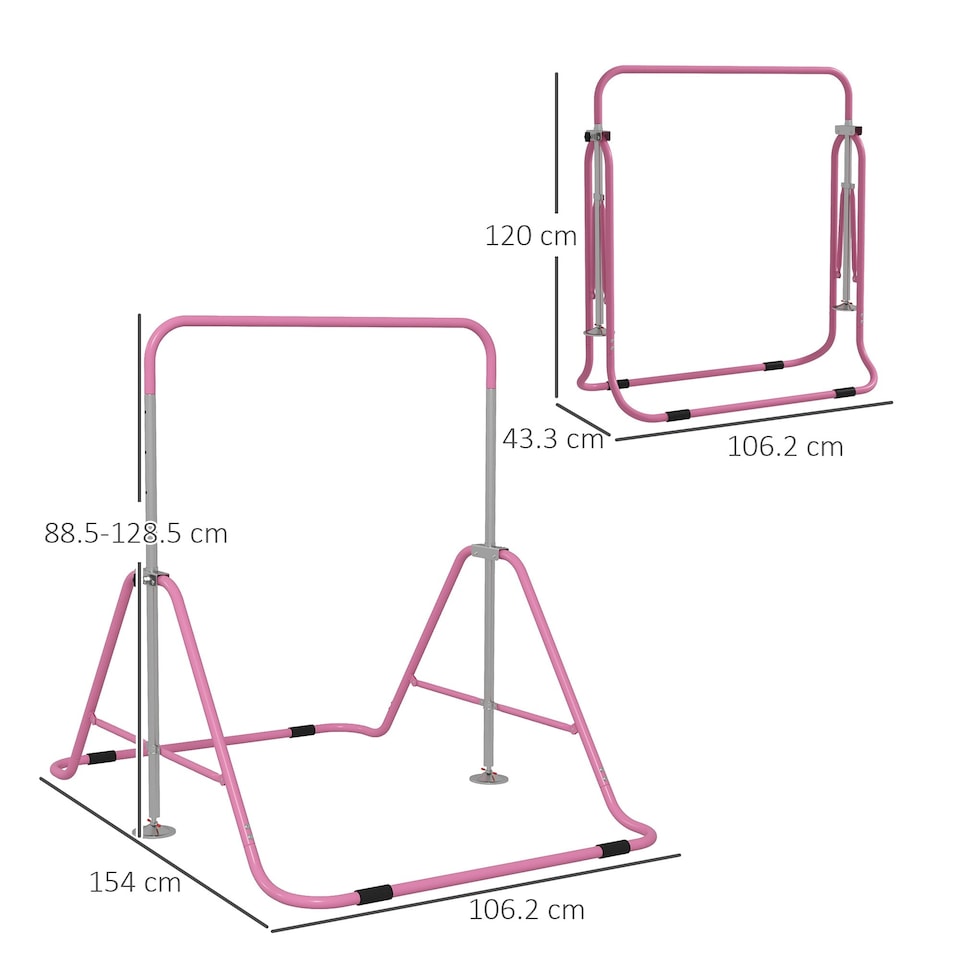 image 1 of HOMCOM Kids Gymnastic Bar w/ Adjustable Height, Foldable Training Bar - Pink