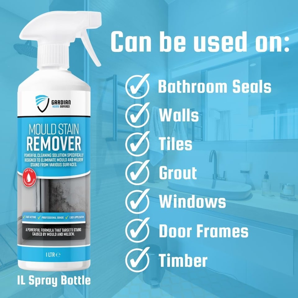 image 1 of Gardian Mould Remover Spray - 1 Litre - Powerful Anti Mould Spray to Remove Mould and Mildew Stains From Walls, Tiles, and Other Various Surfaces - Fast-Acting, Easy to Use Black Mould Remover