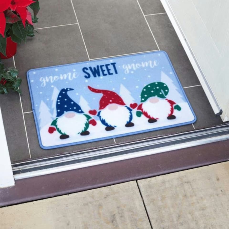 image 1 of 60cm x 40cm Gnome Sweet Gnome Fabric Christmas Doormat