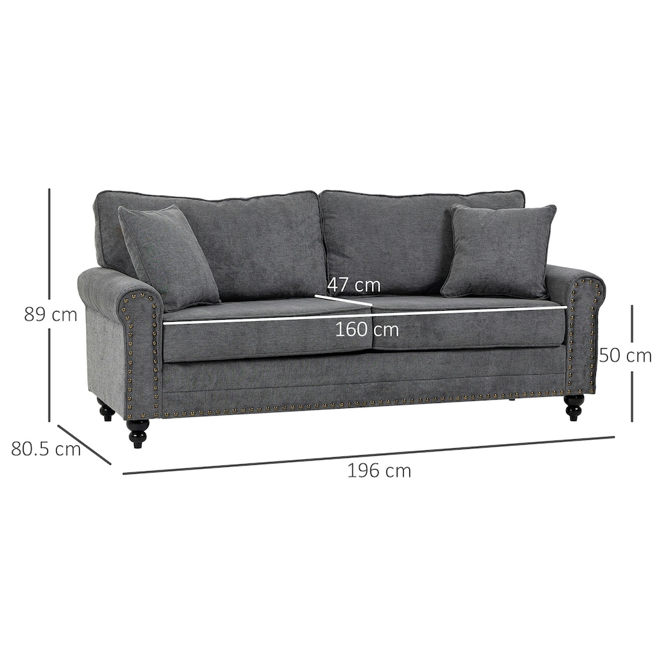 image 1 of HOMCOM Fabric Sofa 3 Seater Sofa for Living Room w/ Throw Pillow Grey