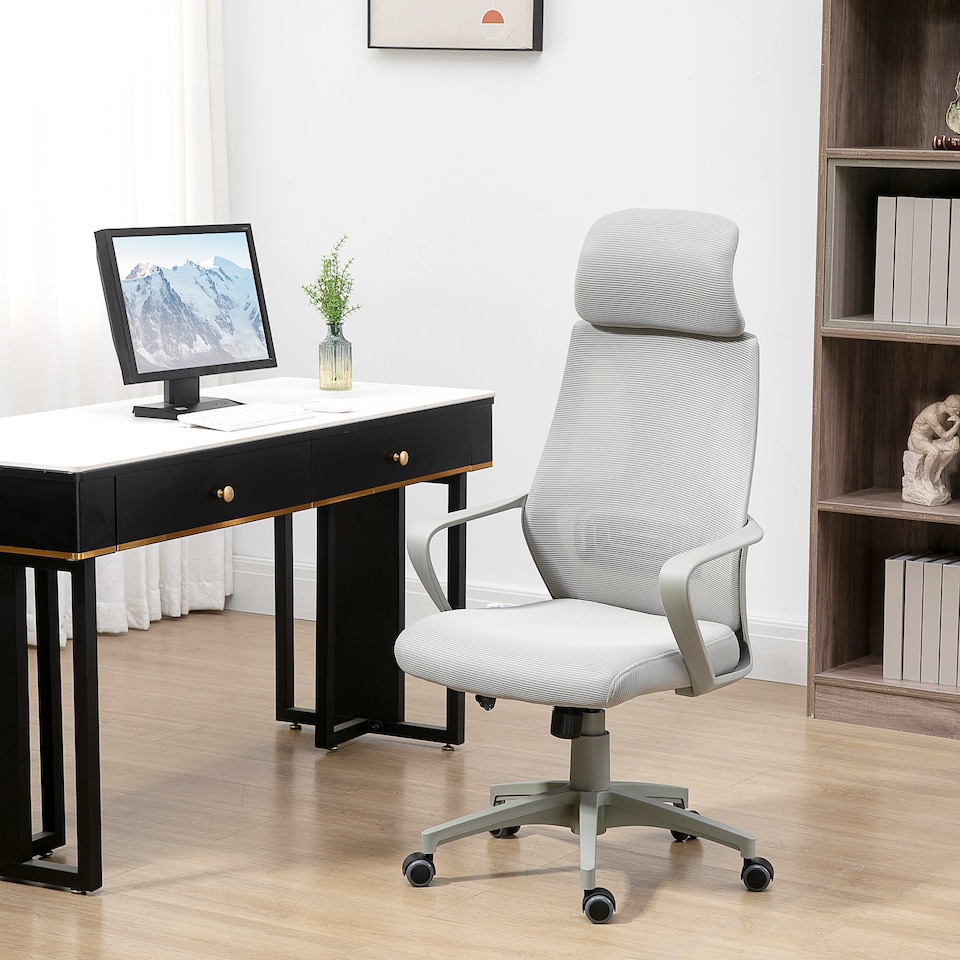 image 1 of Vinsetto Ergonomic Office Chair, High Back Computer Chair, Mesh Desk Chair with Lumbar Support, Headrest, Wheel, Adjustable Height, Grey