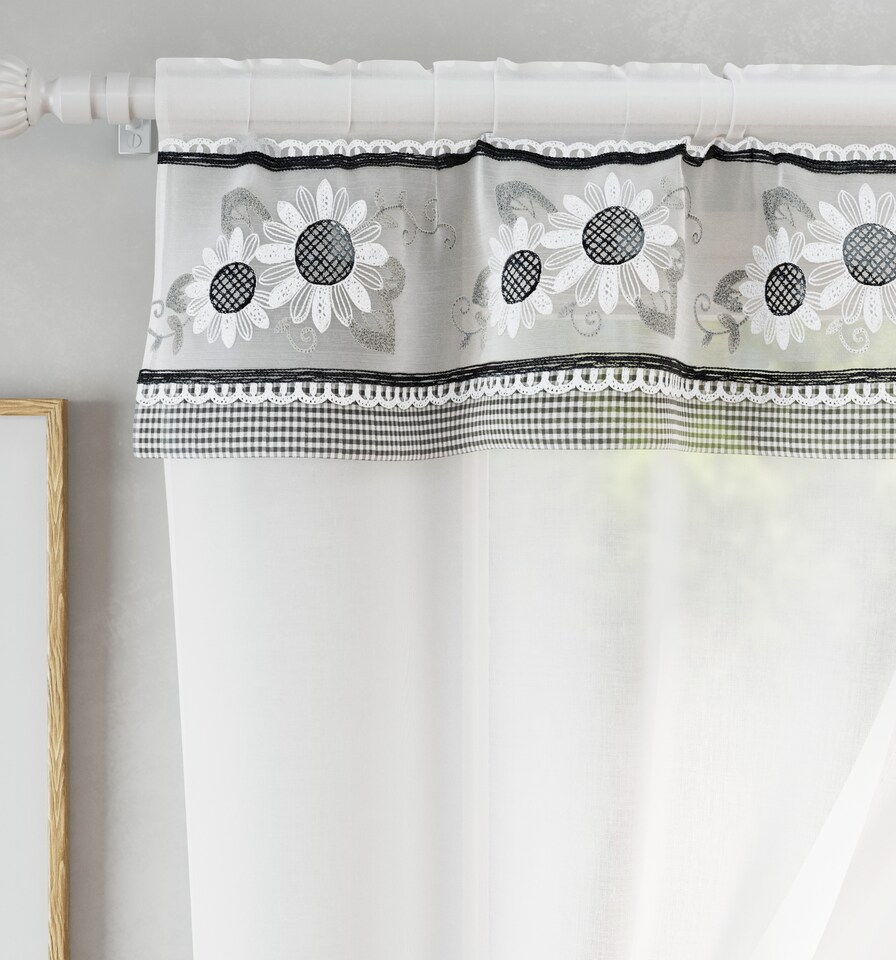 image 1 of Tyrone Textiles Keswick Black Floral Embroidery Window Set With Matching Tie Backs -  98x48" (249x122cm)