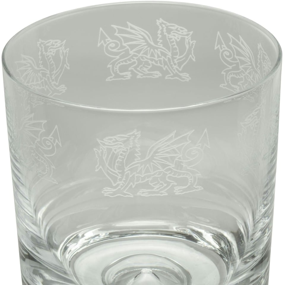 Animo Glass Whisky Tumbler Etched Glass Welsh Dragon