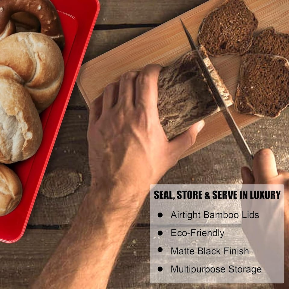 image 1 of 6Pcs Kitchen Storage Canister Jars with Can Opener Airtight Bamboo Lid Tea Coffee Sugar Bread Tins Set