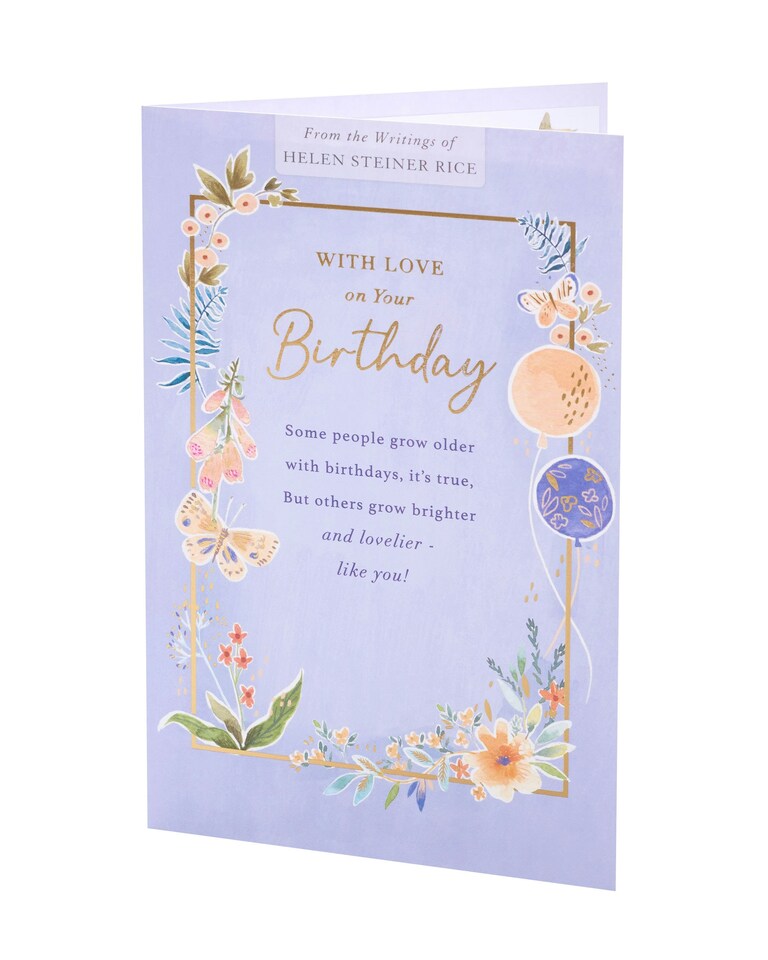 image 1 of Birthday Card - Florals With Balloons and Butterflies