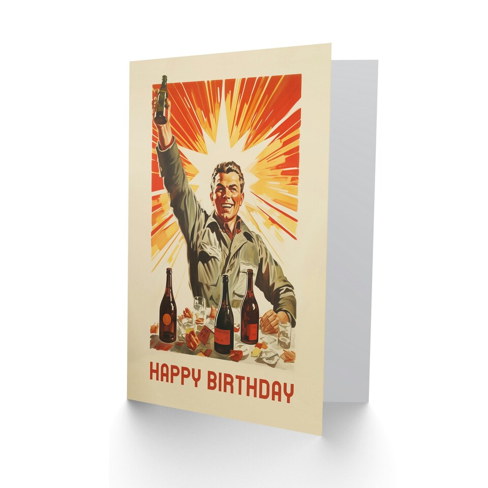 image 1 of Raise Glass Vintage Illustration Him Her Birthday Card