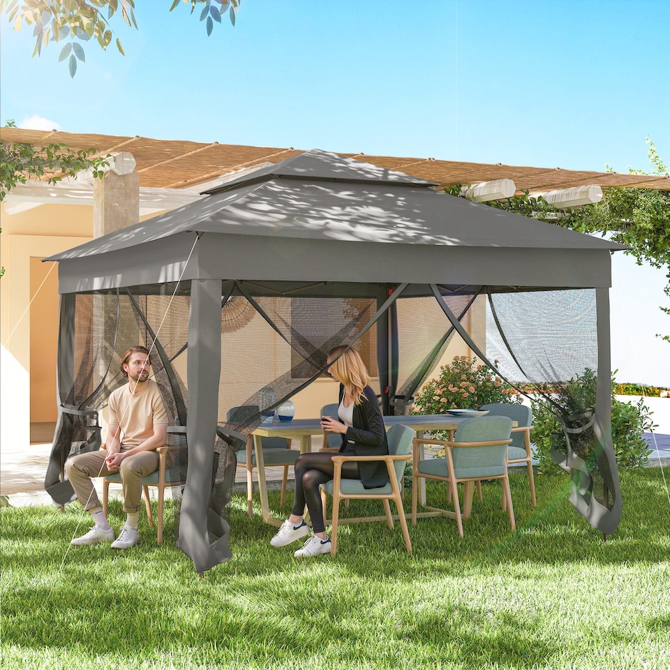 image 1 of Outsunny 3 x 3m Pop Up Gazebo, Doubleroof Garden Tent with Netting and Carry Bag, Party Event Shelter for Outdoor Patio, Dark Grey