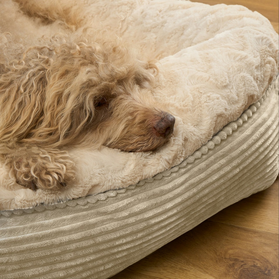 image 1 of OHS Pet Bed Cushion Dog Cat Ribbed Soft Plump Plush Cosy Fleece Large Cream | L