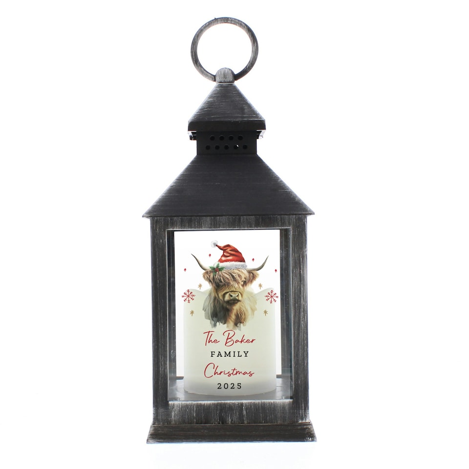 image 1 of Personalised Highland Cow Christmas LED Lantern