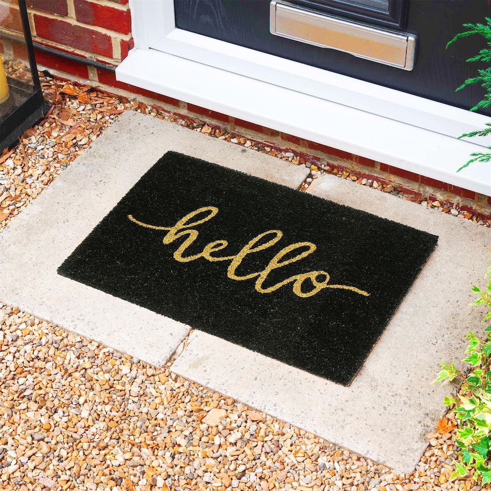 image 1 of Nicola Spring Coir Door Mat - 60 x 40cm - Hello Black