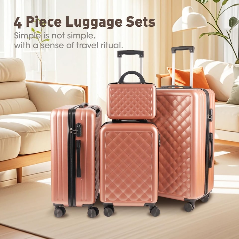 image 1 of 4 Piece ABS Suitcase Set 3-Stage Adjustable Handle 14/20/24/28in