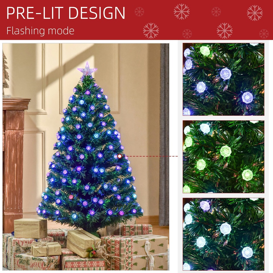 image 1 of 4FT Pre-Lit Artificial Christmas Tree w/ Fibre Optic Led Light Xmas Decorations