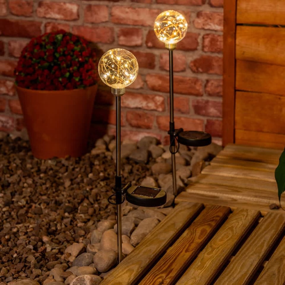 image 1 of ValueLights 2 Pack Solar Powered Outdoor Fairy Globe Spike Lights Garden Stake Lamp