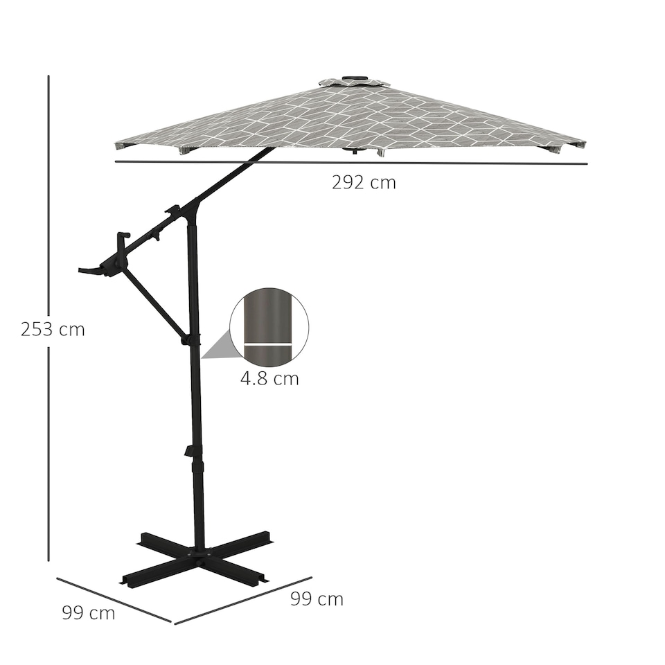 image 1 of Outsunny 3m Convertible Cantilever Parasol and Centrepost Garden Parasol with Cross Base, 360 Rotation Banana Parasol with Crank Handle and 8 Ribs, Hanging Patio Umbrella, Black and White