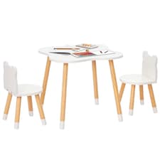 HOMCOM 3-Piece Kids Table and Chair Set with 2 Bear-Shaped Chairs | White