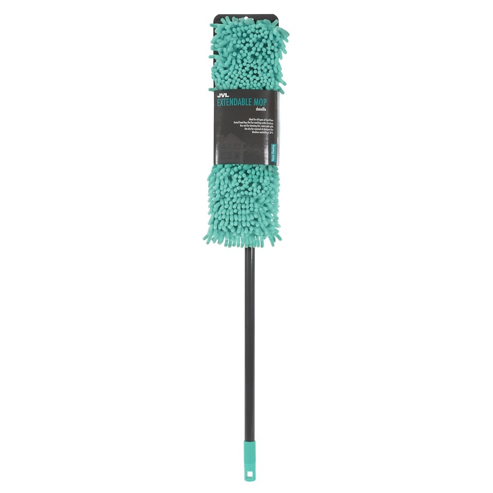 image 1 of JVL Super-Absorbent Chenille Extendable Flat Floor Mop, Turquoise