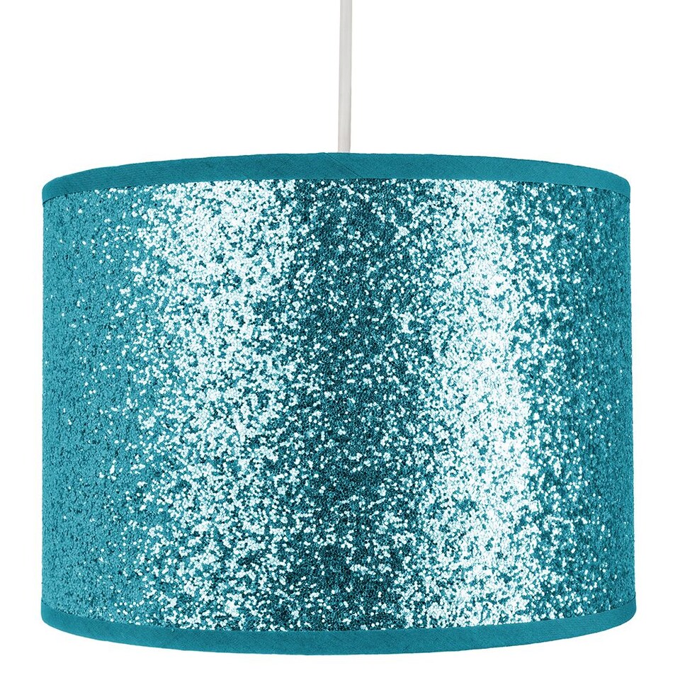 image 1 of Modern and Designer Bright Teal Glitter Fabric Pendant/Lamp Shade 25cm Wide