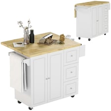 HOMCOM Drop-Leaf Kitchen Island on Wheels Utility Storage Cart with Drawers