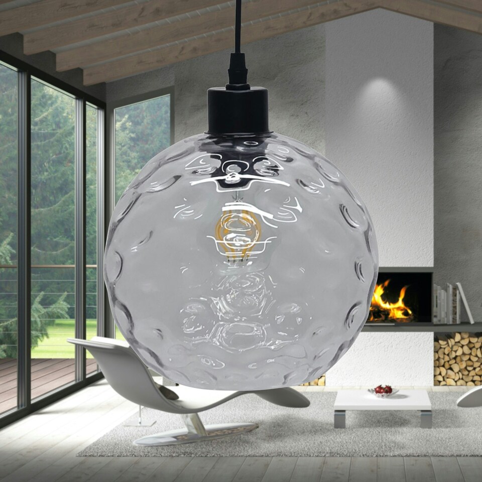 image 1 of First Choice Lighting Barnum Clear Dimple Glass Globe with Black Pendant Fitting Black | Clear