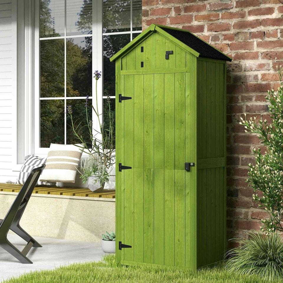 image 1 of Outsunny Wooden Garden Storage Shed Outdoor Tool Storage Box, Green