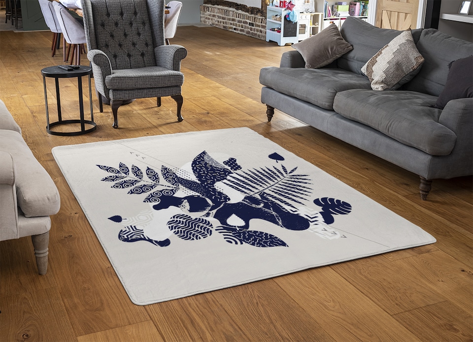 image 1 of Prints Of Navy Autumn Leaves Rug | Multi