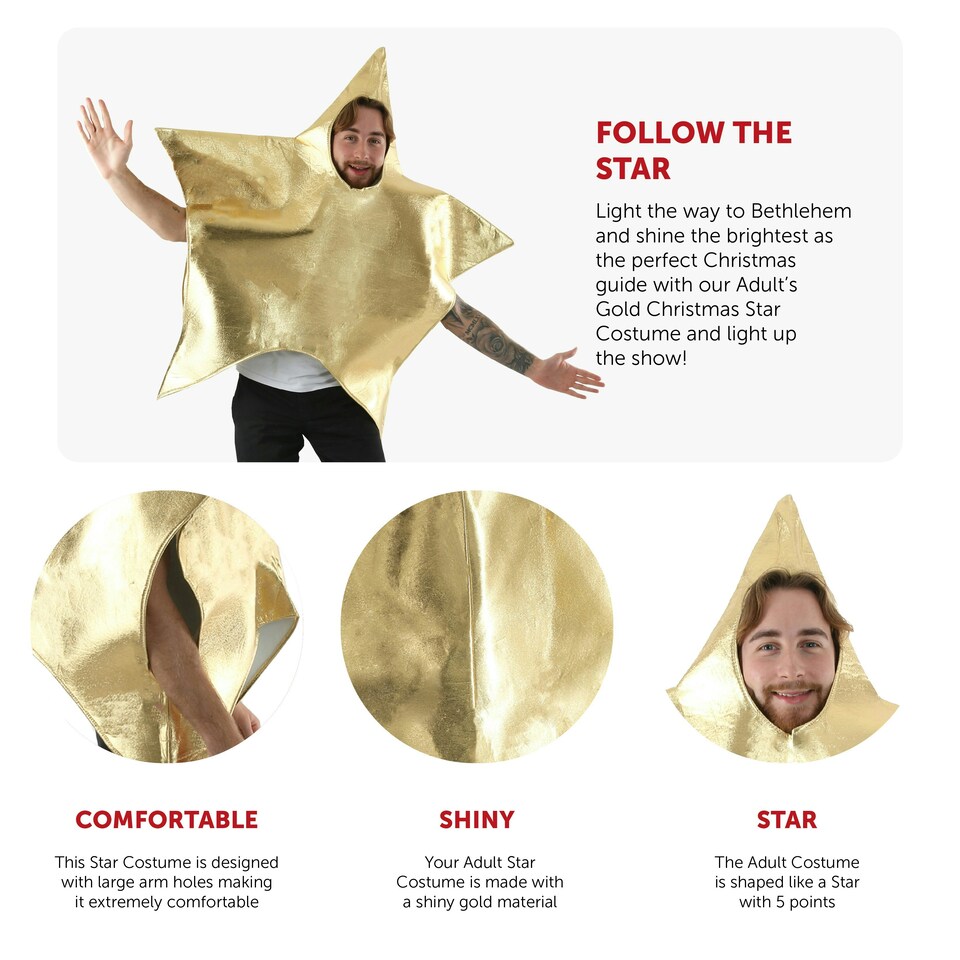 image 1 of Adult Gold Star Costume – Fancy Dress (One Size) N/A | One Size