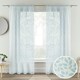 image 1 of Pair of Willow Blue Leaf Print Voile Panels 183 cm (72 inch) Rod Pocket Linen Look Panels for Bedroom and Living Room