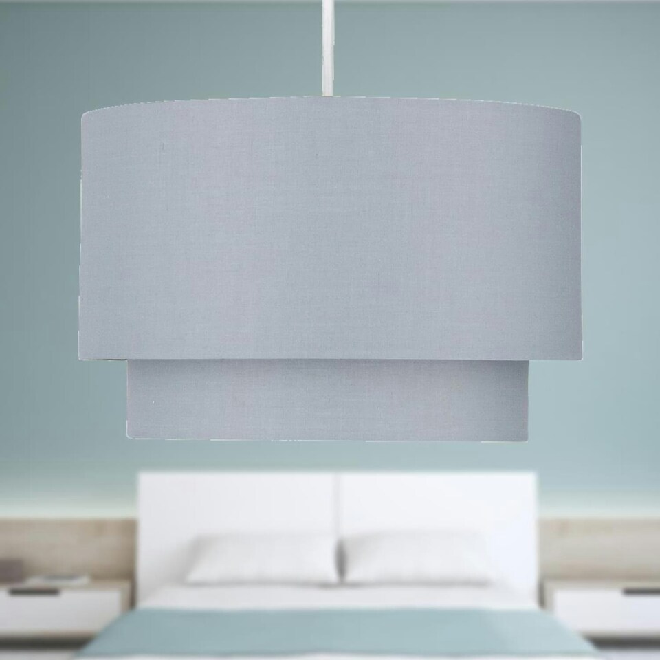 image 1 of First Choice Lighting Pair of Dark Grey 2 Tier Ceiling Light Shades Grey