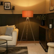 ValueLights Aero Polished Gold Floor Lamp Pink Shade and LED Bulb