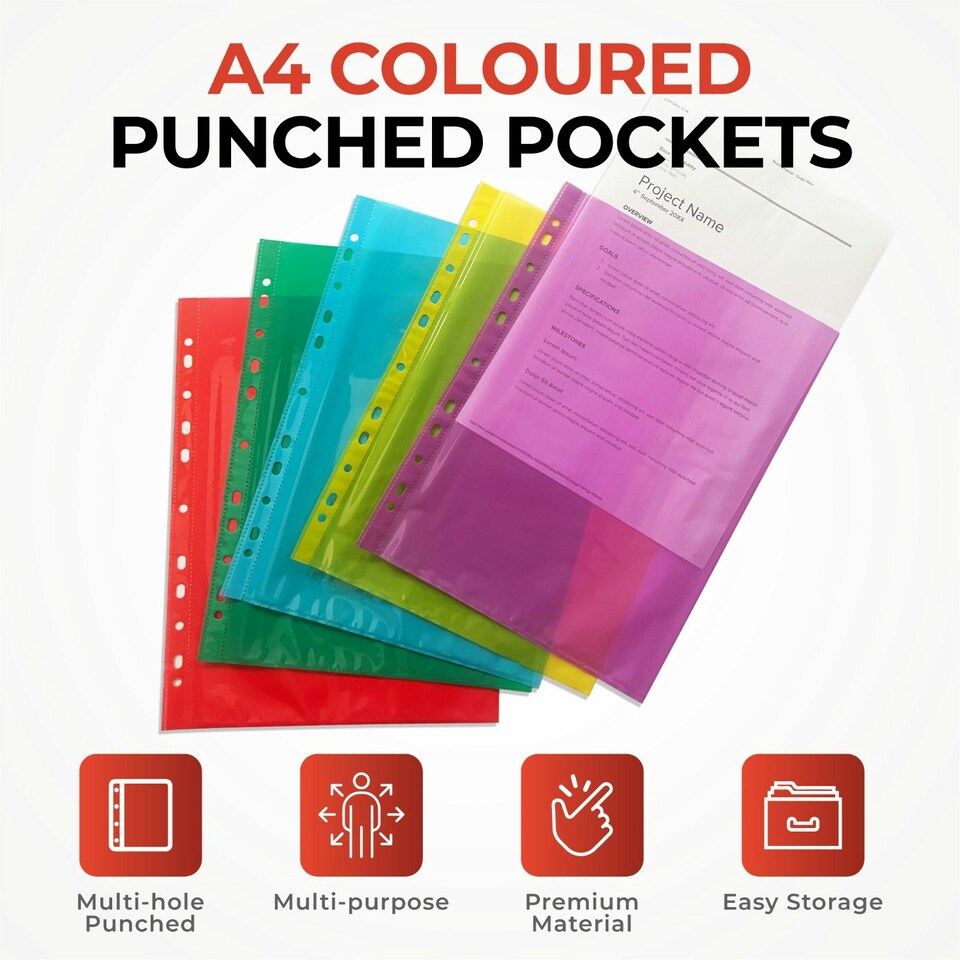 image 1 of Pack of 250 A4 Blue Clear Punched Pockets by Janrax