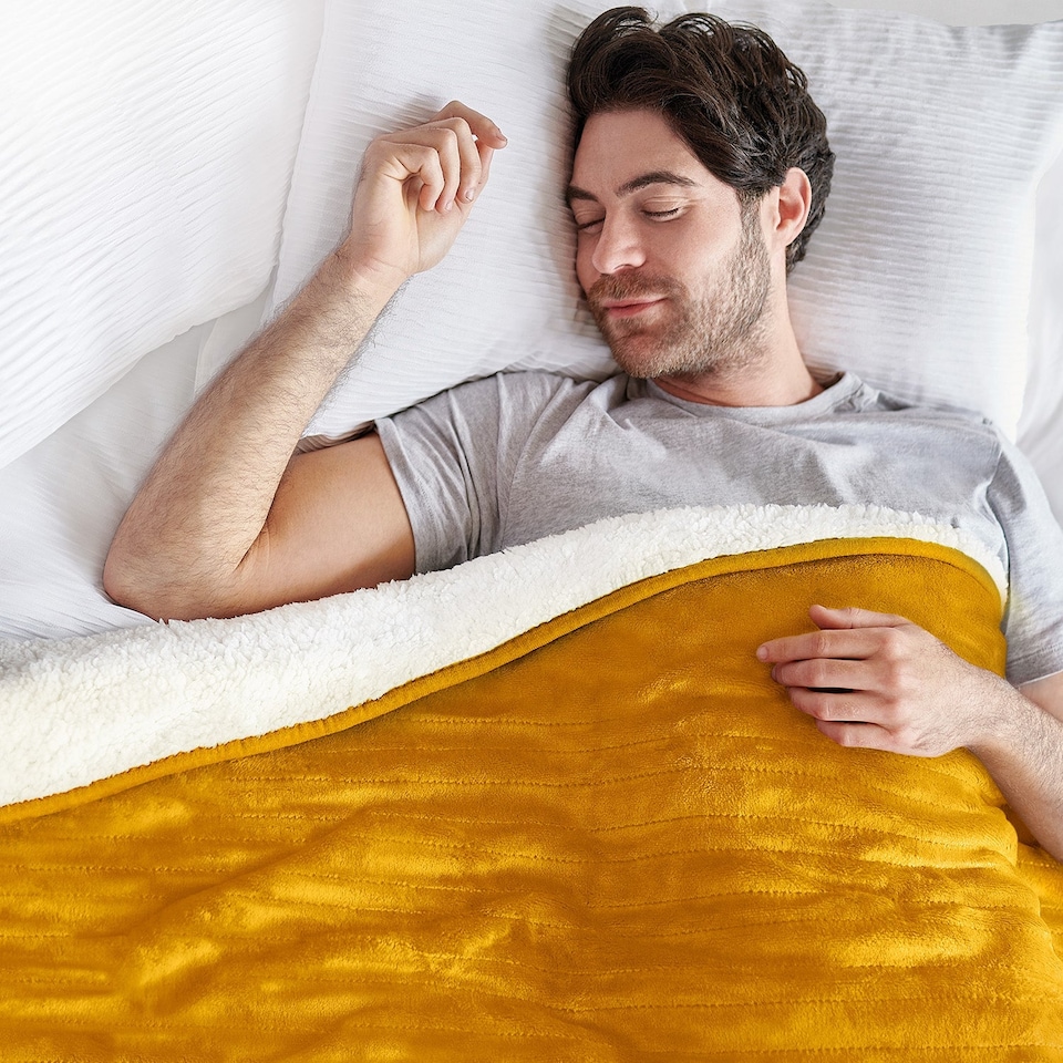 image 1 of Cosi Home Fleece & Sherpa Electric Heated Throw - Mustard